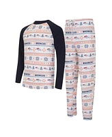 Men's Concepts Sport White, Navy Denver Broncos Tinsel Raglan Long Sleeve T-shirt and Pants Sleep Set