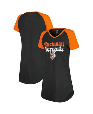 Women's Concepts Sport Black, Orange Distressed Cincinnati Bengals Raglan V-Neck Nightshirt