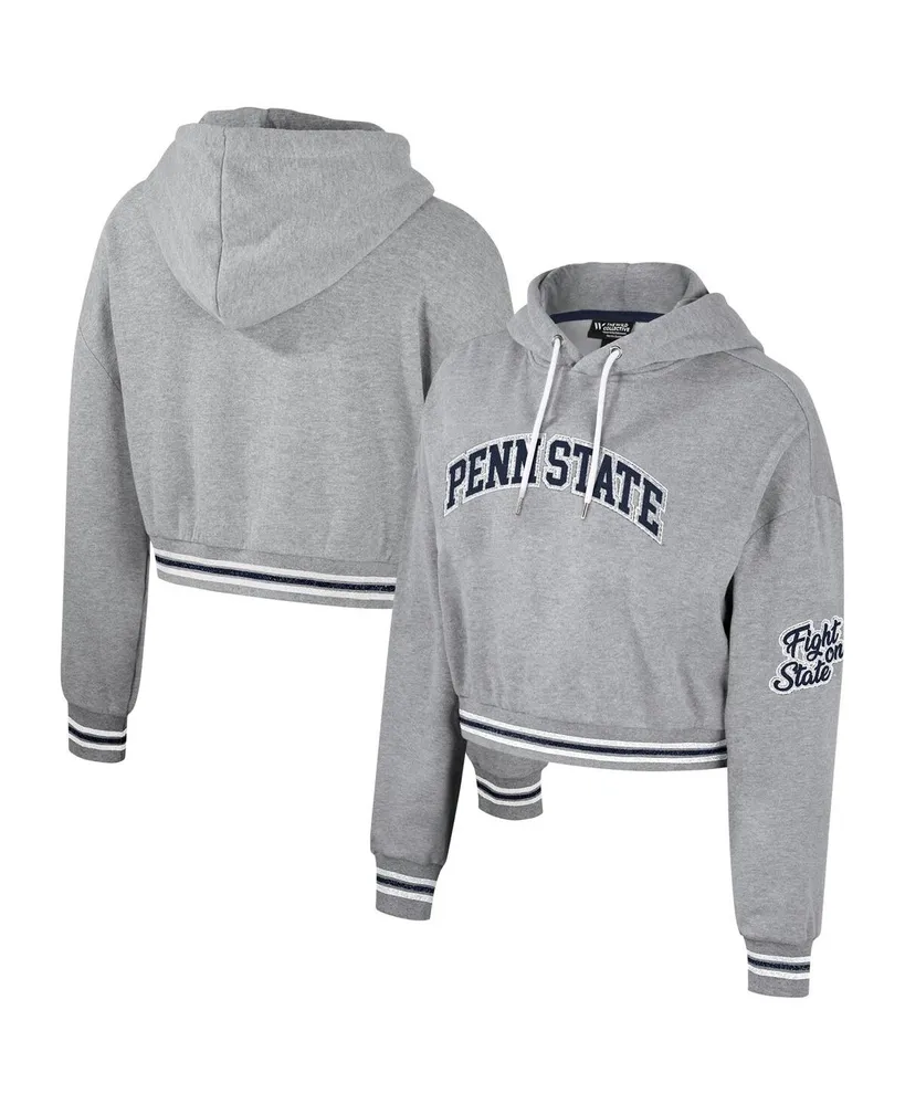 The Wild Collective Women's The Wild Collective Heather Gray Distressed  Penn State Nittany Lions Cropped Shimmer Pullover Hoodie