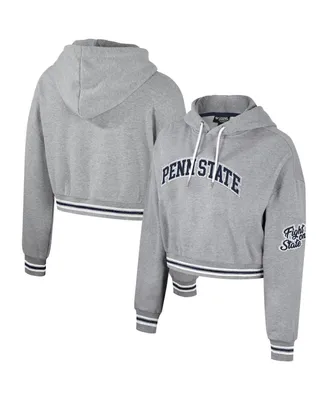 Women's The Wild Collective Heather Gray Distressed Penn State Nittany Lions Cropped Shimmer Pullover Hoodie