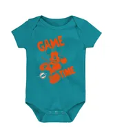 Newborn and Infant Boys and Girls Aqua, Orange, Gray Miami Dolphins Three-Piece Disney Game Time Bodysuit Set