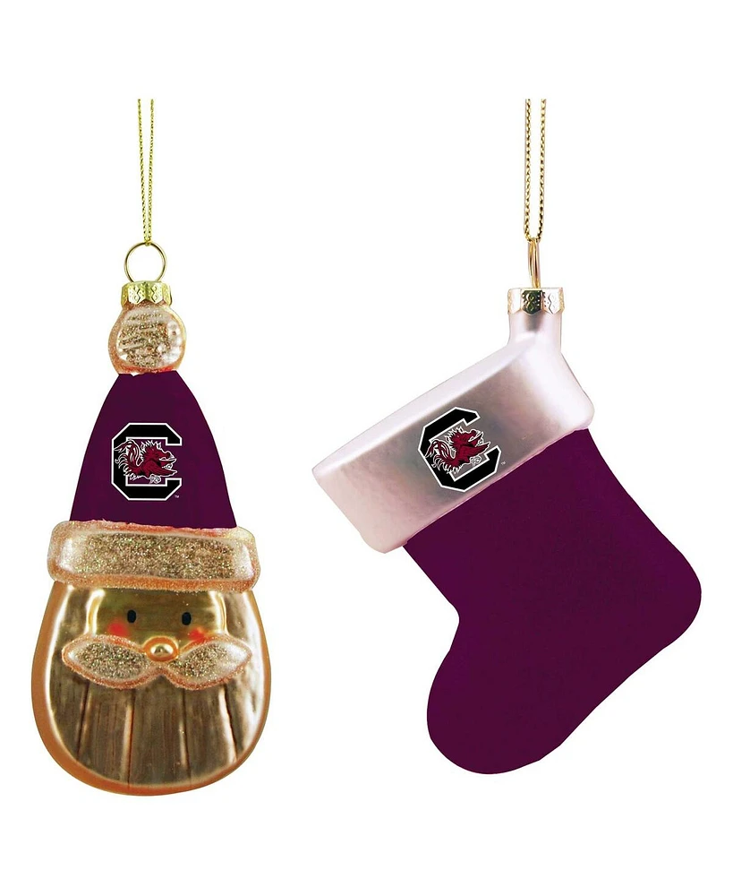 South Carolina Gamecocks Two-Pack Santa and Stocking Blown Glass Ornament Set