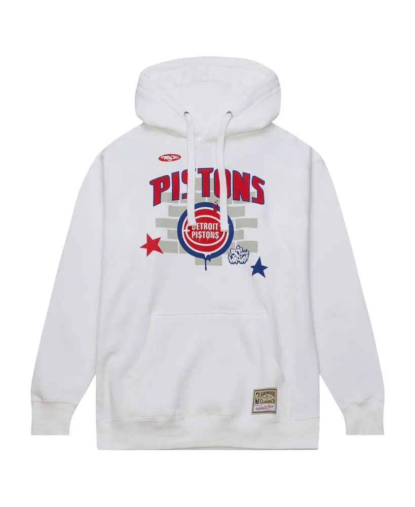 Men's Mitchell & Ness x Tats Cru White Detroit Pistons Hardwood Classics Brick Pullover Hoodie