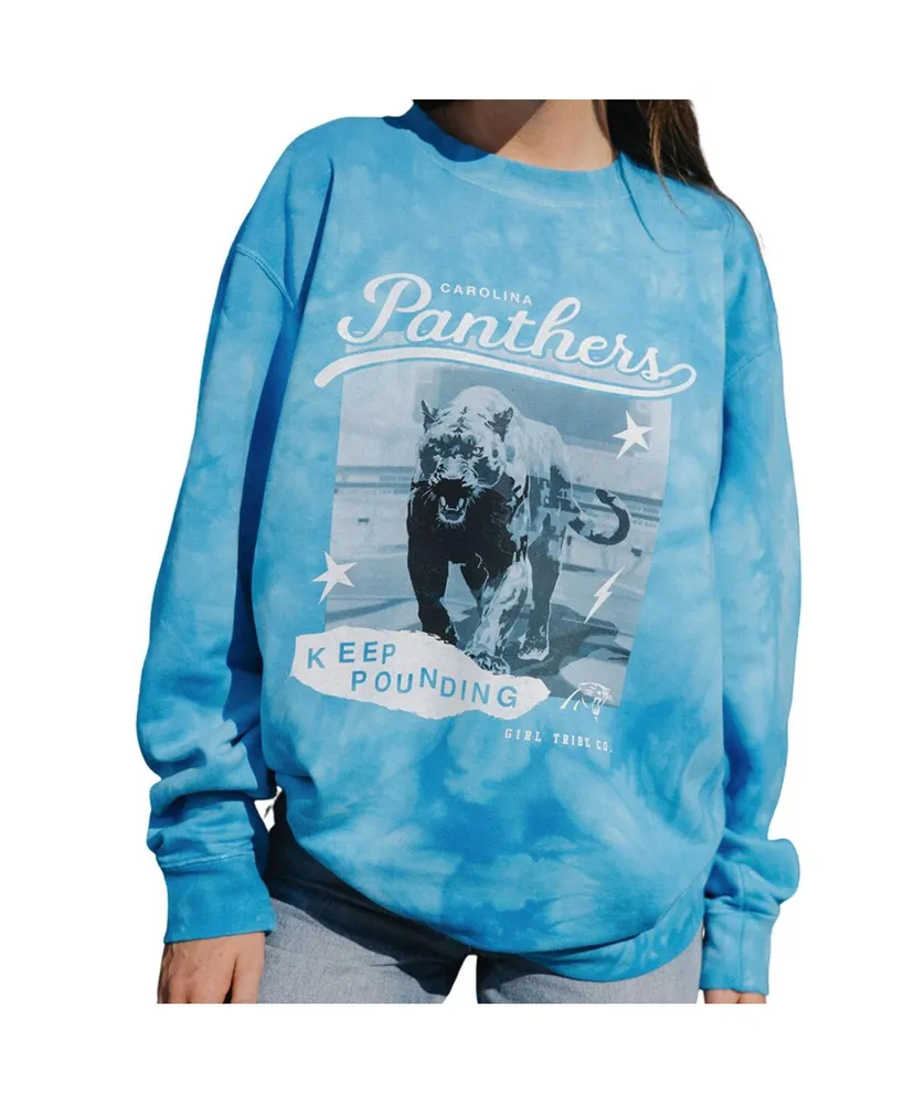 Women's Girl Tribe Co. Blue Carolina Panthers Keep Pounding Tie-Dye Pullover Sweatshirt