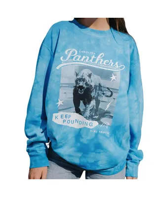 Women's Girl Tribe Co. Blue Carolina Panthers Keep Pounding Tie-Dye Pullover Sweatshirt