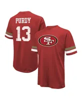 Men's Majestic Threads Brock Purdy Scarlet Distressed San Francisco 49ers Name and Number Oversize Fit T-shirt