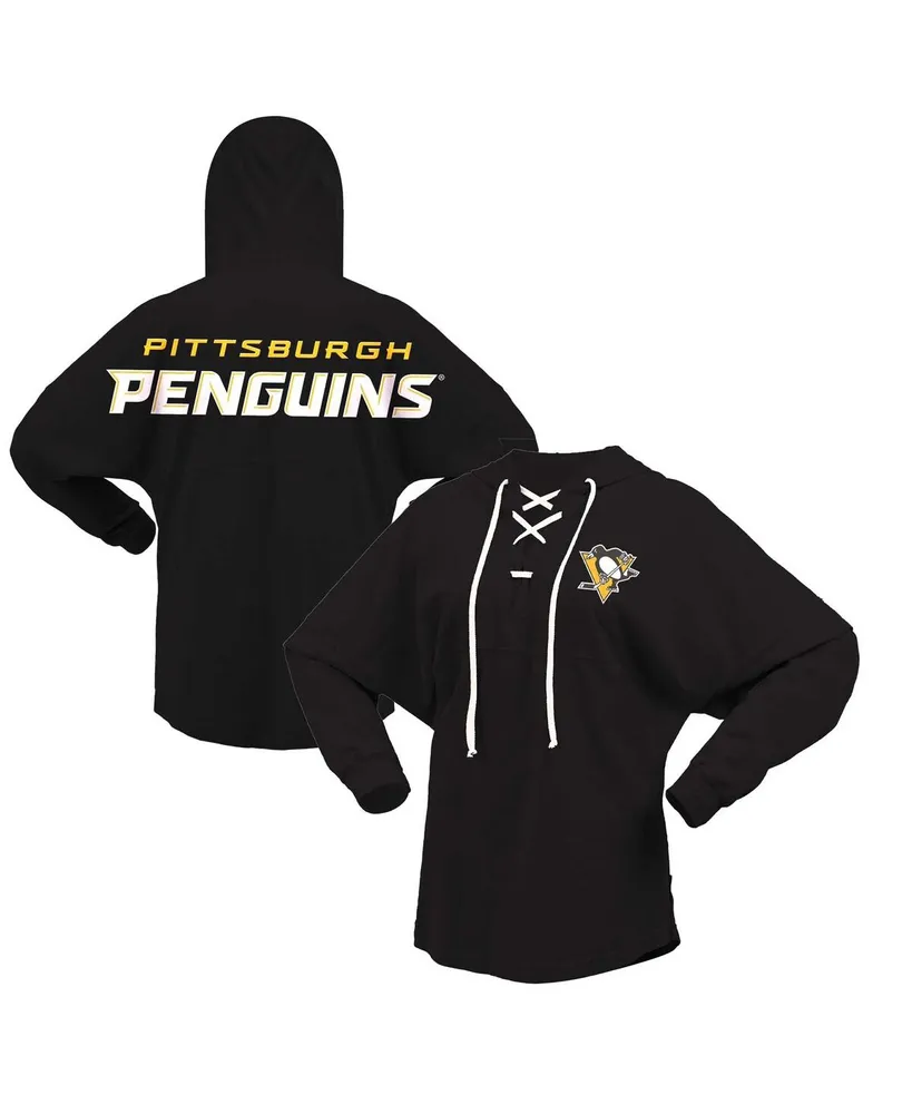 Women's Fanatics Black Pittsburgh Penguins Jersey Lace-Up V-Neck Long Sleeve Hoodie T-shirt