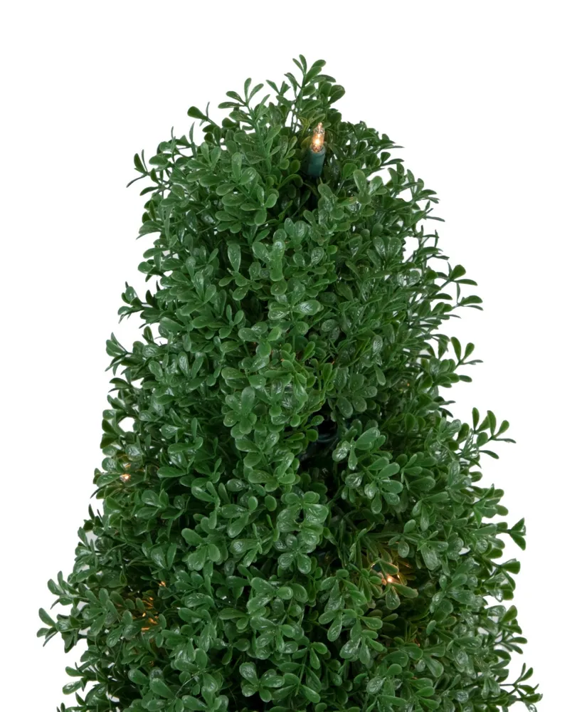 4' Pre-Lit Artificial Boxwood Cone Topiary Tree with Round Pot Clear Lights