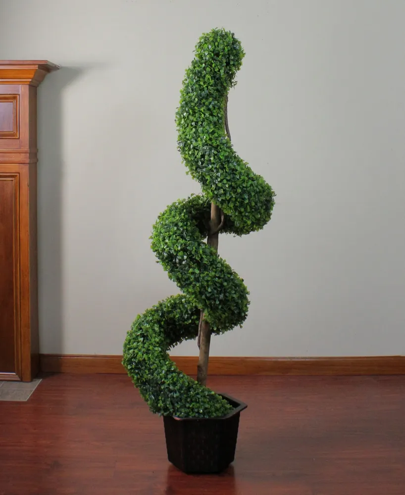 56" Potted Two-Tone Artificial Boxwood Spiral Topiary Tree