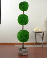 60" Triple Sphere Artificial Boxwood Topiary Potted Plant