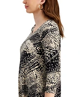 Jm Collection Women's Printed Knit 3/4-Sleeve Top, Created for Macy's