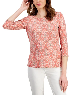 Jm Collection Petite Misty Medallion Jacquard Top, Created for Macy's