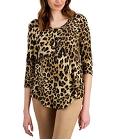 Jm Collection Women's Printed Knit 3/4-Sleeve Top, Created for Macy's