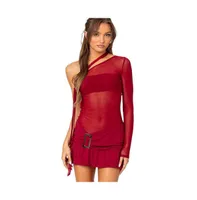 Women's One shoulder sheer mesh mini dress