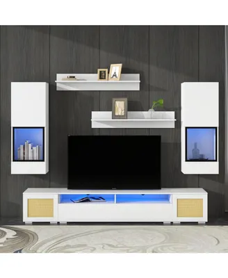 Simplie Fun Modern 7-Piece Floating Tv Stand with Led Lights