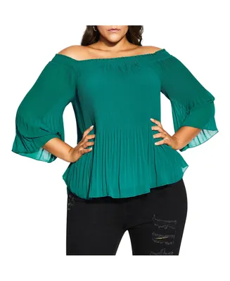 Plus Pleated Off Shoulder Top