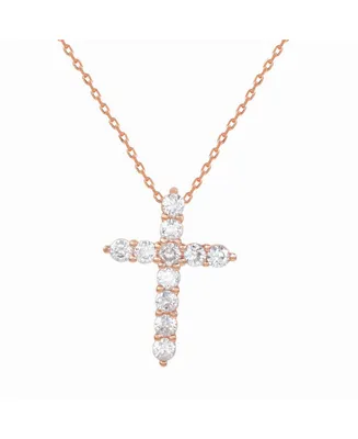 Suzy Levian Sterling Silver Cubic Zirconia Mini Cross Pendant Necklace