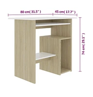 Desk White and Sonoma Oak 31.5"x17.7"x29.1" Engineered Wood