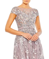 Women's Embellished Floral Cap Sleeve A Line Gown