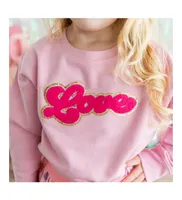 Little and Big Girls Love Script Patch Valentine's Day Sweatshirt