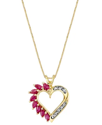 Ruby (3/4 ct. t.w.) & Diamond Accent 18" Heart Pendant Necklace in 14k Gold