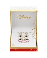Disney Cubic Zirconia Hoop, Pink Enamel Hoop, and Crystal Bow Minnie Mouse Earring Set