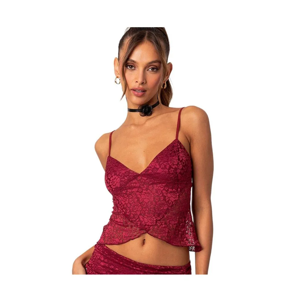 Women's Crossover sheer lace tank top