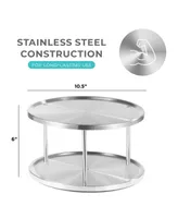 2 Tier Lazy Susan Organizer - 360-Degree Stainless Steel Turntable Cabinet Organizer Storage for Kitchen, Pantry, Bathroom