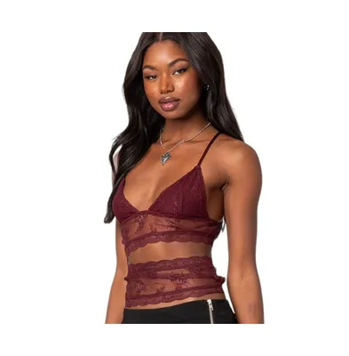 Women's Spice cut out sheer lace tank top