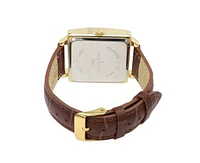 Peugeot Men's 35mm 14K Gold Plated Square Watch with Brown leather Strap