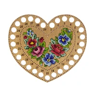 Blank for embroidery with thread on wood Heart with Flowers - Assorted Pre