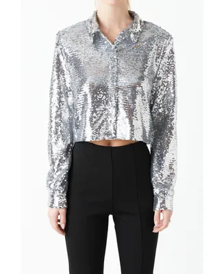 Women's Sequins Cropped Shirt