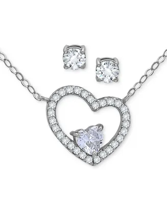 Giani Bernini 2-Pc. Set Cubic Zirconia Heart Pendant Necklace & Solitaire Stud Earrings, Created for Macy's