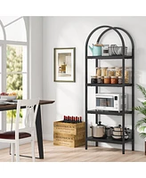 Tribe signs 4-Tier Open Bookshelf, 70.8" Industrial Arched Bookcase Storage Shelves with Metal Frame for Office, Bedroom, Living Room