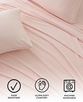 Premium Comforts Heathered Melange T-shirt Jersey Knit Cotton Blend Piece Sheet Set