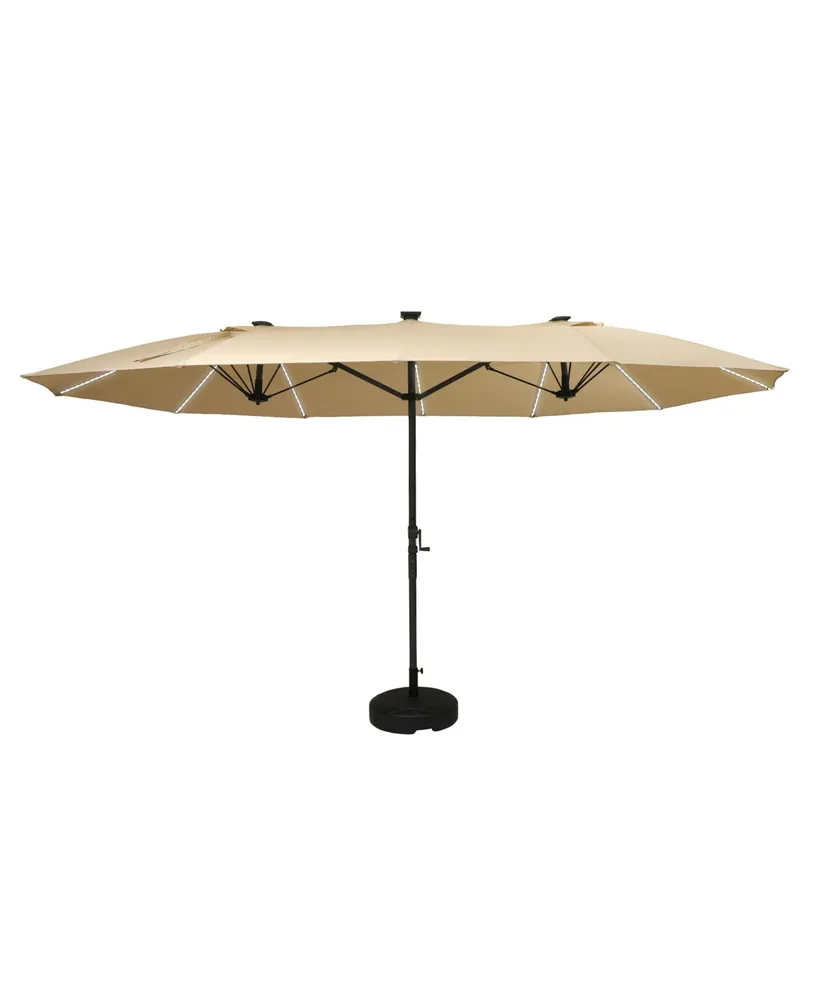 Mondawe 15ft Twin Double-Sided Solar Led Patio Market Umbrella with Included Base Stand