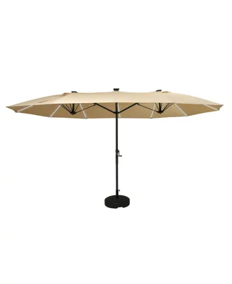 Mondawe 15ft Twin Double-Sided Solar Led Patio Market Umbrella with Included Base Stand