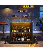 Tribe signs Home Bar Unit, Industrial 3-Tier Liquor Bar Table with Glasses Holder and Wine Storage for Den Home Pub