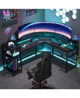 Tribe signs Black Gaming Desk with Power Outlets & Led Strips