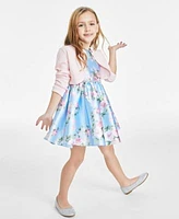 Rare Editions Toddler Little Big Girls Floral Mikado Dress Toddler Little Girls Imitation Pearl Embellished Cardigan Created For Macys