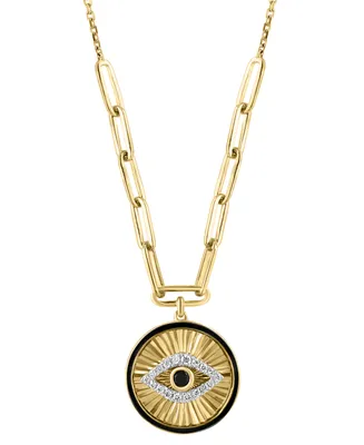 Effy White Diamond (7/8 ct. t.w.) and Black Diamond (1/20 ct. t.w.) Evil Eye 18" Pendant Necklace in 14k Gold