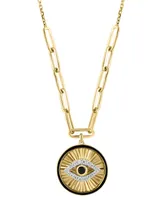 Effy White Diamond (7/8 ct. t.w.) and Black Diamond (1/20 ct. t.w.) Evil Eye 18" Pendant Necklace in 14k Gold
