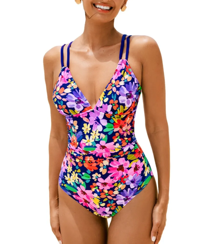 CUPSHE Women's Deep V Neck Self Tie Tummy Control Paneled Floral One Piece  Swimsuit - Macy's