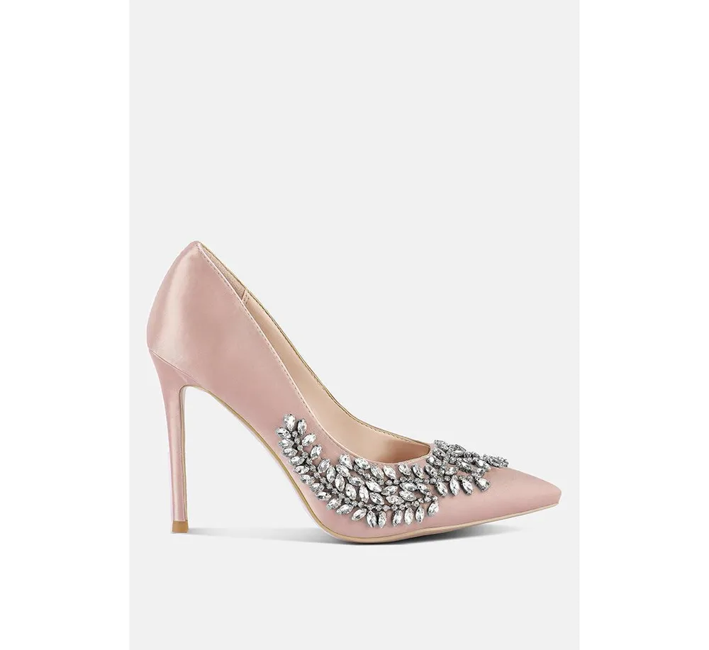 Women Ashlyn Rhinestones Embellished Satin Stiletto Pumps