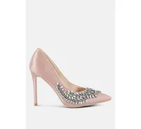 Women Ashlyn Rhinestones Embellished Satin Stiletto Pumps