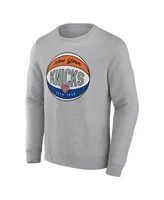 Men's Fanatics Heathered Gray New York Knicks True Classics Vint Pullover Sweatshirt