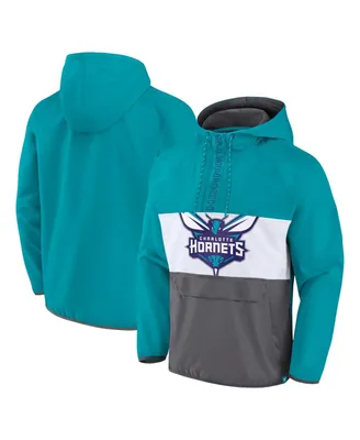 Men's Fanatics Teal, Gray Charlotte Hornets Anorak Flagrant Foul Color-Block Raglan Hoodie Half-Zip Jacket