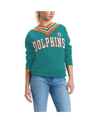 Women's Tommy Hilfiger Aqua Miami Dolphins Heidi V-Neck Pullover Sweatshirt