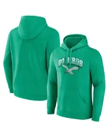 Men's Fanatics Kelly Green Distressed Philadelphia Eagles Gridiron Classics Go Birds Vintage-Like Arch Pullover Hoodie