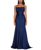 B Darlin Juniors' Square-Neck Ruched Strappy Sleeveless Gown